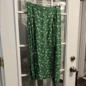 Reformation Green Floral Wrap Midi Skirt Wear